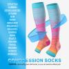 cerpite Open Toe Compression Socks Women & Men-2 Pairs 15-20 mmHg Knee High Stockings for Circulation Support, H-Bright lines, 4XL view 2