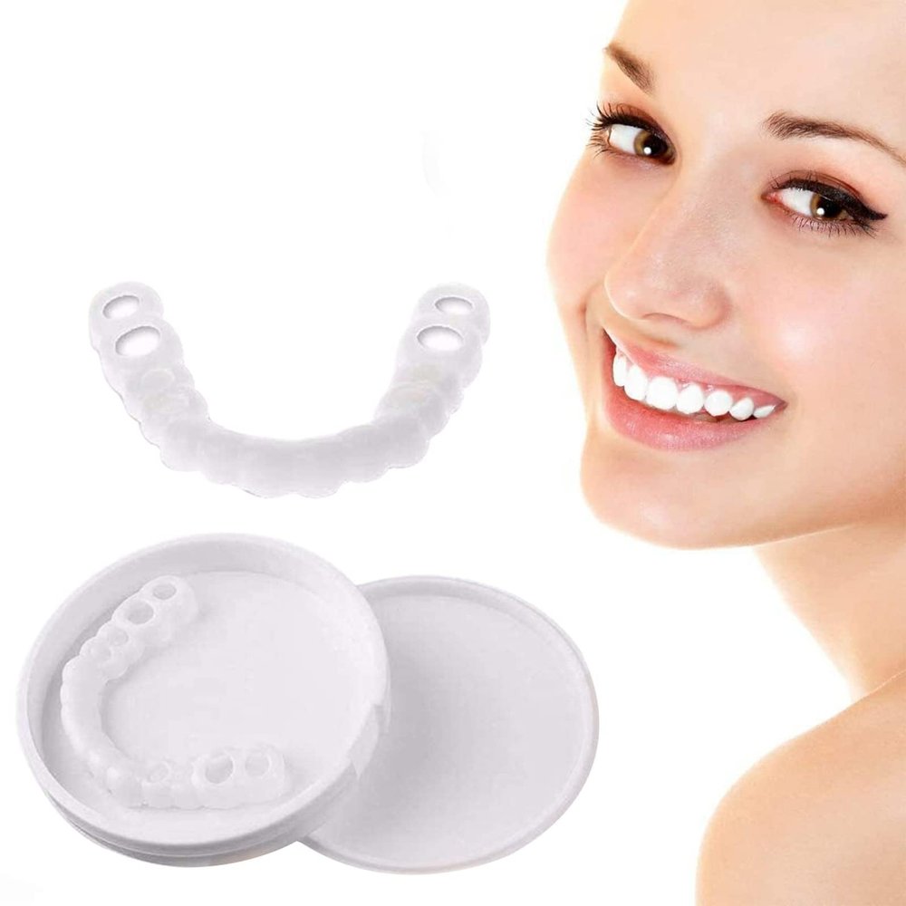 Wttfc 2 Pairs Instant Dentures Nature And Comfortable,Whitening Cosmetic Tooth Covering,Snap on Veneers Teeth Top Bottom for Men Women Regain Confident Smile