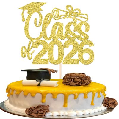 1 Pack Class of 2025 Cake Topper Glitter Congrats 2025 Graduation Cake Pick for Graduation Grad 2025 Theme Boys Girls Graduate Party Cake Decorations Supplies Gold
