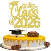 1 Pack Class of 2025 Cake Topper Glitter Congrats 2025 Graduation Cake Pick for Graduation Grad 2025 Theme Boys Girls Graduate Party Cake Decorations Supplies Gold view 1