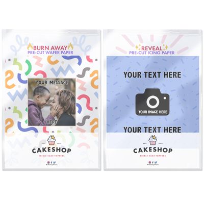 Cakeshop Confetti Pattern Border Edible Burn Away Edible Cake Topper Pack | 1 x Icing sheet & 1 x Wafer Sheet | Personalise With Your Custom Images and Text | Multiple Shapes & Sizes