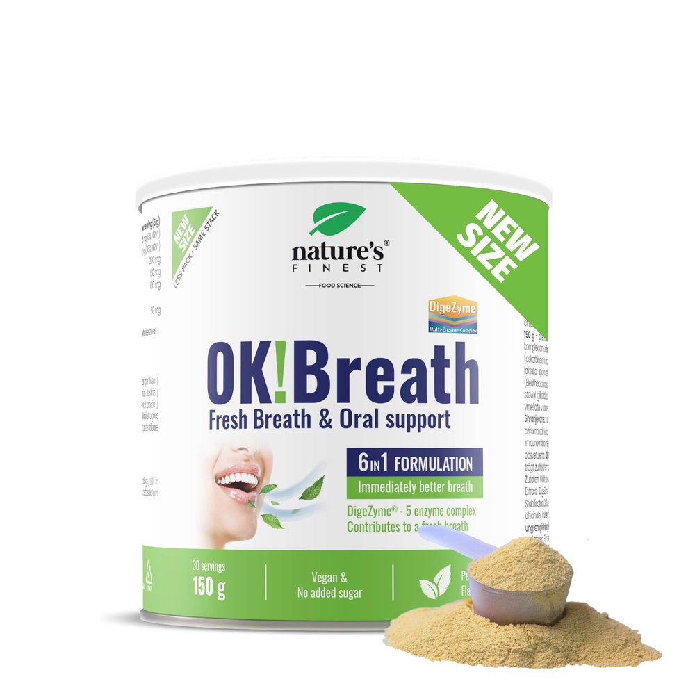 Nature's Finest by Nutrisslim OK!Breath - 6-in-1 Digestive Enzyme Complex, Natural Freshener and Bad Breath Treatment for Adults, Patented DigeZyme Formula