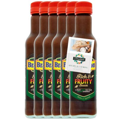 Brown Sauce Bundle with Branston Rich and Fruity Sauce 6 Pack 245g + Brightdale Kitchen Booklet