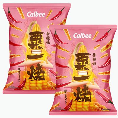 Calbee Grill A Corn Hot & Spicy Flavour Crispy Snacks 80g (Pack of 2)