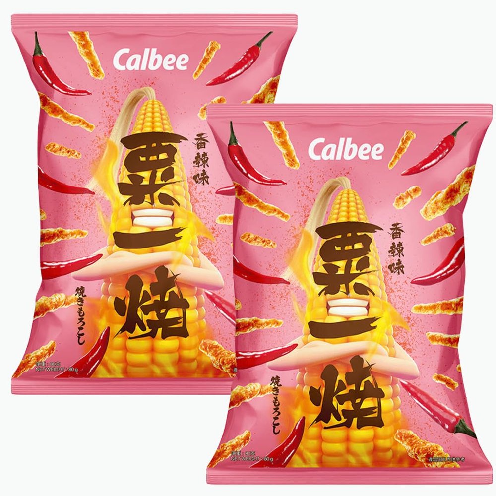 Calbee Grill A Corn Hot & Spicy Flavour Crispy Snacks 80g (Pack of 2)