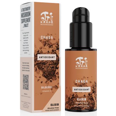 KAAPA MUSHROOMS - Chaga Mushroom Elixir - Potent Ultrasonic Extraction | High Potency Mushroom Supplement Rich in Antioxidants for Skin, Detox & Immunity | Grown in Finland - 50ml