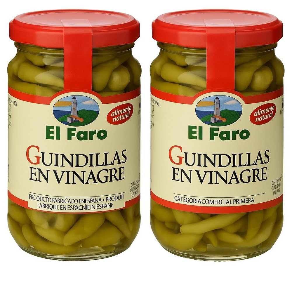 2 x 340g Guindillas Basque Pickled GREEN CHILLI Peppers Perfect Spanish Appetizer or Tapas Snack