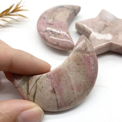 ICXLPMC Natural Rhodonite Big Size Moon Star Crystals Polished Smooth StoneCrystals Room Decor Stone NaturalReiki Decoration Household Home Collections(Color:Moon)