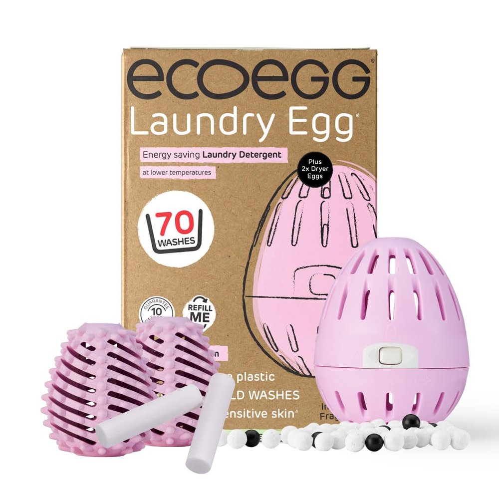 Ecoegg Spring Blossom Refillable Laundry Egg & Dryer Balls. Eco Detergent Replacement. Non Bio, no enzymes, phosphates. 70 Washes. Dryer Balls Reduces Drying Time.