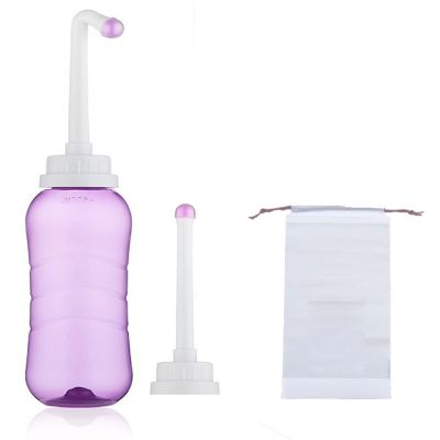 Brigtviee Portable Bidet for Perineal Douching, Peri Bottles for Postpartum Care, 500ml Large Portable Perineal Bottle with 60 Angled Spout & Direct Nozzle & Storage Bag, Douche Bottles,Purple