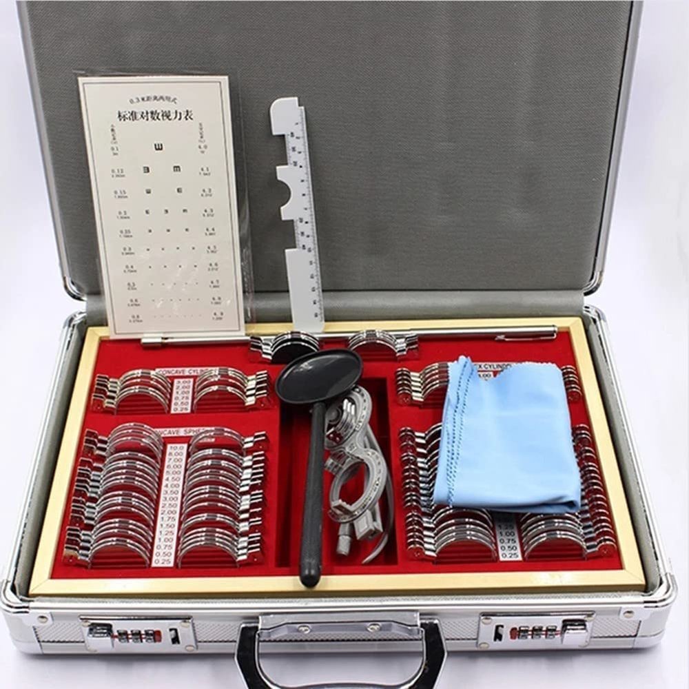 CFDZCP 104 Pcs Optical Trial Lens Set, Optical Lens Optometry Rim Case With Measuring Glasses Testing FrameOptometry Optician Aluminum Rim Kit
