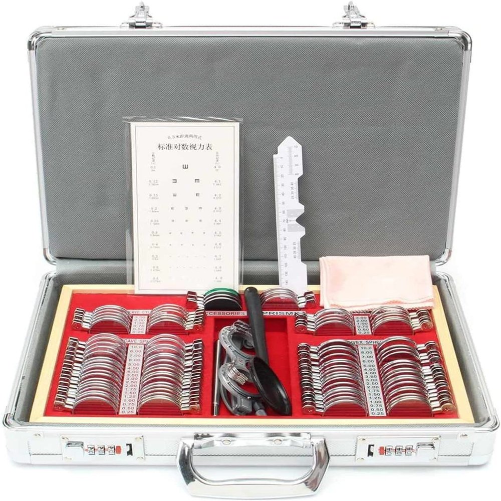 CFDZCP 104 Pcs Plastic Optometry Trial Lens Kit, Plastic Rim Aluminum Trial Case Ophthalmic Lenses With Metal Box For Eyeglasses ShopEye Protection Accessories