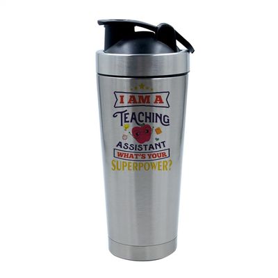 Getagift I Am a Teaching Assistant Whats Your Superpower?, Best Teacher Gift, 500ml Aluminium Shaker Bottle for Supplement Shakes - Easy Clean, Durable Cup. (Silver)