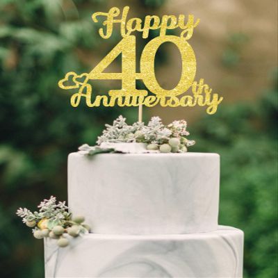 veegood Happy 40th Anniversary Cake Toppers - 40th Wedding Anniversary Decorations, 40th anniversary cake topper, 40th Anniversary Party Decorations Golden Double Sided Glitter Forty, 40 Years