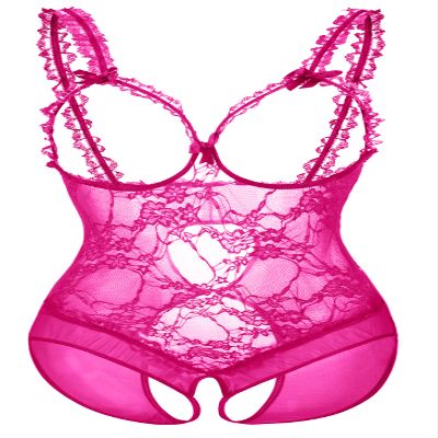 AIBINGGE Sexy Lace Bodysuit Lingerie for Women, One Piece, Black, Rose Red, XL