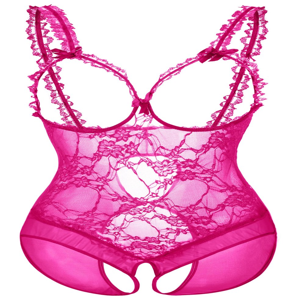 AIBINGGE Sexy Lace Bodysuit Lingerie for Women, One Piece, Black, Rose Red, XL