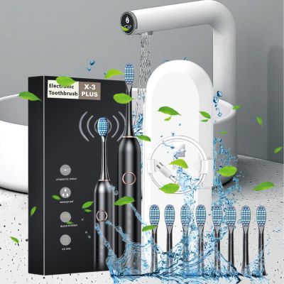 Electric Toothbrush, Rechargeable Toothbrush with 8 Brush Heads, IPX7 Waterproof Design, 6 Cleaning Modes, Fast Charge 4 Hours Last 30 Days, for Women Men (Black, 22x2.5x2.5cm)