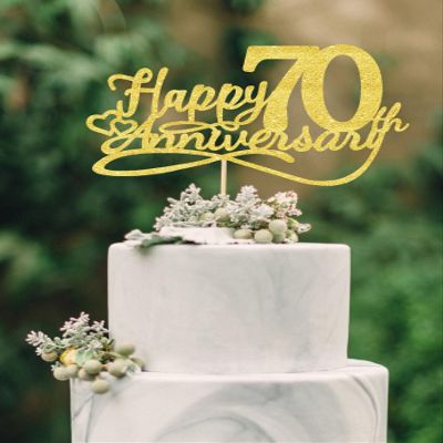 Veegood Happy 70th Anniversary Cake Topper - Wedding Anniversary Decorations, Party Decorations for Seventy Years