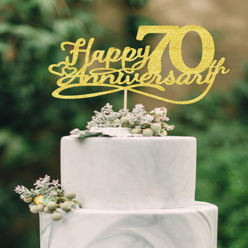 Veegood Happy 70th Anniversary Cake Topper - Wedding Anniversary Decorations, Party Decorations for Seventy Years
