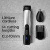 BaByliss Lithium Power Beard Trimmer  Cordless Grooming Kit with Stainless Steel Blades, Nose & Ear Trimmer, 14 Cutting Lengths (0.510mm), USB Charging, 80-Minute Runtime, T812U view 3