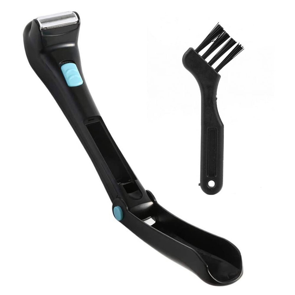 SMELEYOU Men's DIY Back Hair Razor, Electric Body Groomer, Foldable Handle, Black, Battery Operated (Alkaline), Foil Head, Minimalist Style, Dark Color Family