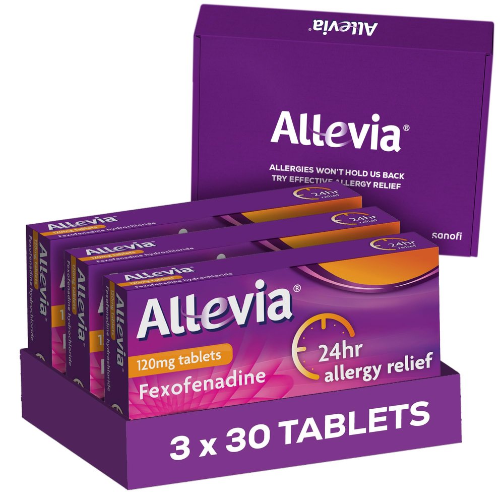 Allevia 120mg Allergy Relief Tablets | 90 cts (3 Packs of 30 cts) | 120mg Fexofenadine | 24hr Relief Acts Within 1 Hour | Non-drowsy in Most People | Relieves Hayfever, Pet, Dust and Mould Allergies