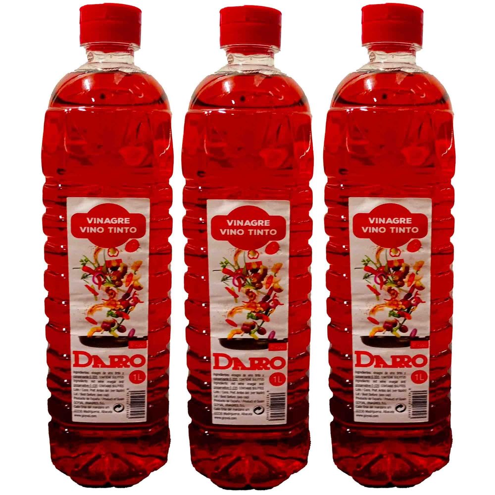3x 1L Red Wine Vinegar Premium Spanish Strong Flavour Excellent for Cooked Vegetables, Dressing on Rice, Salads, Meat and Fish.