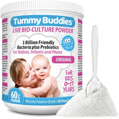Tummy Buddies Probiotic Powder for Babies, Children and Mums - 7 Strain Pro Bio Culture Complex with Prebiotics (FOS)  Gut Friendly Bacteria for Infants and Kids 0-12 Years  60g - 60 Days Supply
