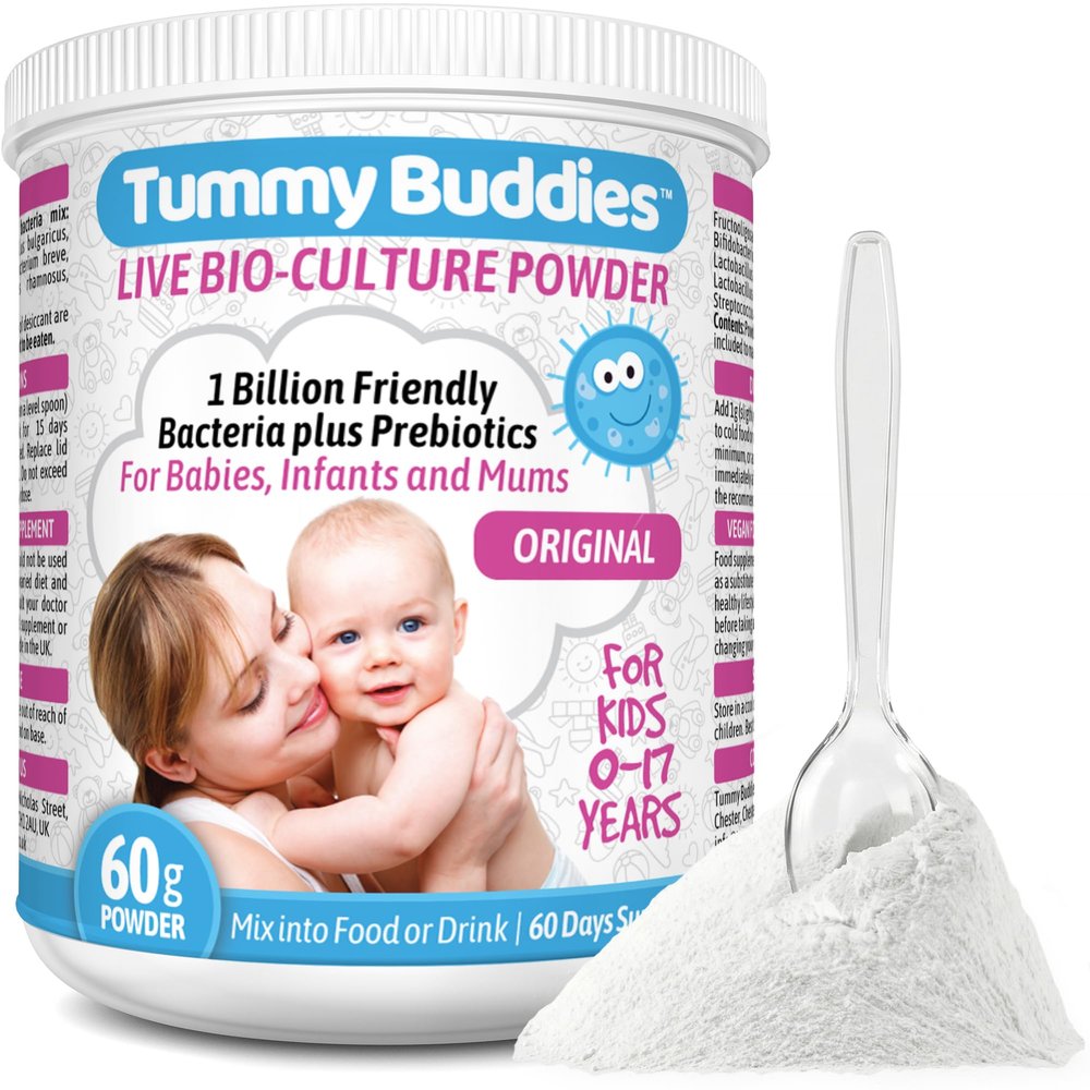 Tummy Buddies Probiotic Powder for Babies, Children and Mums - 7 Strain Pro Bio Culture Complex with Prebiotics (FOS)  Gut Friendly Bacteria for Infants and Kids 0-12 Years  60g - 60 Days Supply