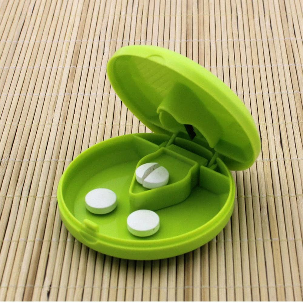 1 Pcs Pill Tablet Cutter, Pill Splitter Pill Crusher for Small or Large Pills, Portable Medication Vitamin Organizer Box (Green)