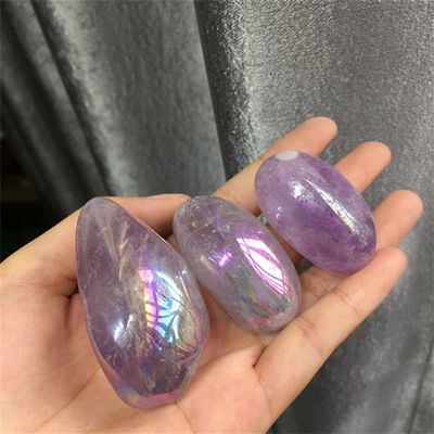 ICXLPMC Natural Magic 1PCS Natural Angel Aura Celestite Palm Stone Electroplating Crystal Stone for Home Decoration Home Collections(Color:Aura Amethyst)