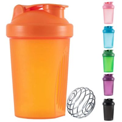Protein Shaker Bottle with Stainless Steel Mixing Ball, Protein & Supplement Shaker Bottle, Leak Proof Flip Flop Lid Shake Bottle Mixer, BPA Free Protein Shake Bottle 400ml (Orange)