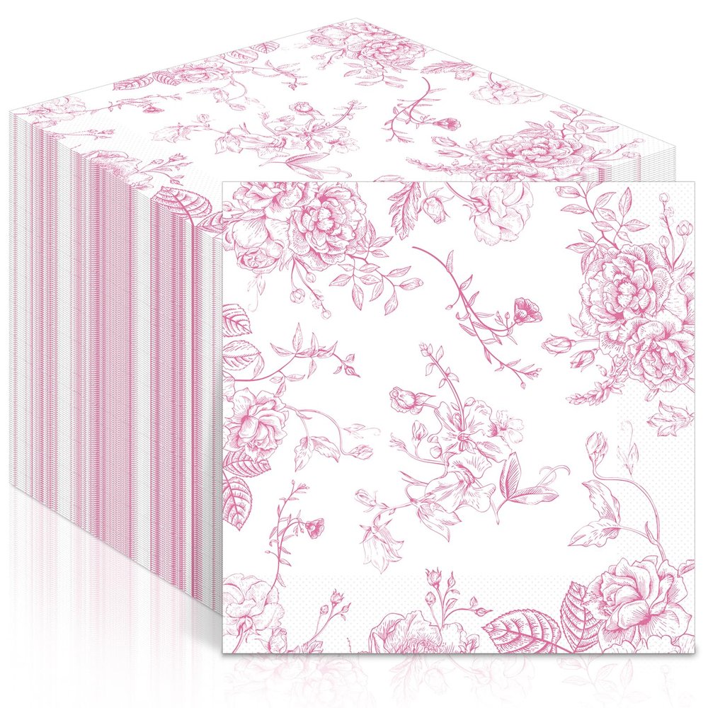 100Pcs Pink Floral Paper Napkins Spring Pink and White Flower Napkins Party Supplies Floral Dessert Hand Towel tissue Decorative Toile for Wedding Birthday Baby Shower Garden Tea Summer Party Favor