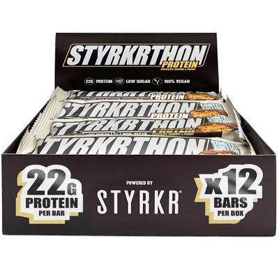 Styrkr Styrkrthon Protein Bars - Pack of 12-23g of Protein - Low Sugar Only 1.6g - Peanut Butter & Chocolate Flavour - Vegan & Gluten Free - Approved by Endurance Athletes - 12x Pack