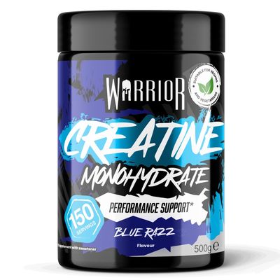 Warrior Creatine Monohydrate Powder 500g (150 Servings)  Pure Micronised Creatine Powder Supplement for Men & Women, Pre & Post Workout Strength, Muscle Growth & Recovery, Vegan  Blue Razz