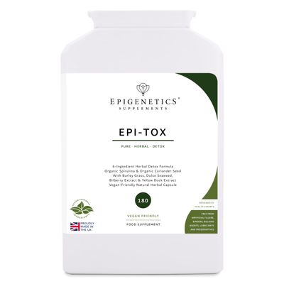 Epi-Tox | 450mg Herbal Detox Supplement | Organic Spirulina & Coriander + Barley, Dulse Seaweed & Bilberry | 180 Vegan Capsules UK Made | 1 Daily (6 Months)