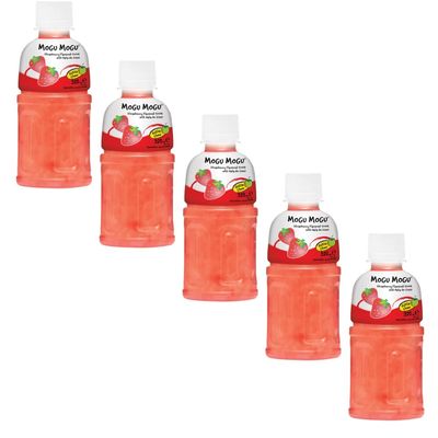 Moggu Moggu 320ml - Strawberry - A Delicious Strawberry Flavoured Drink With Pieces Of Nata De Coco - Pack of 5 x 320ml