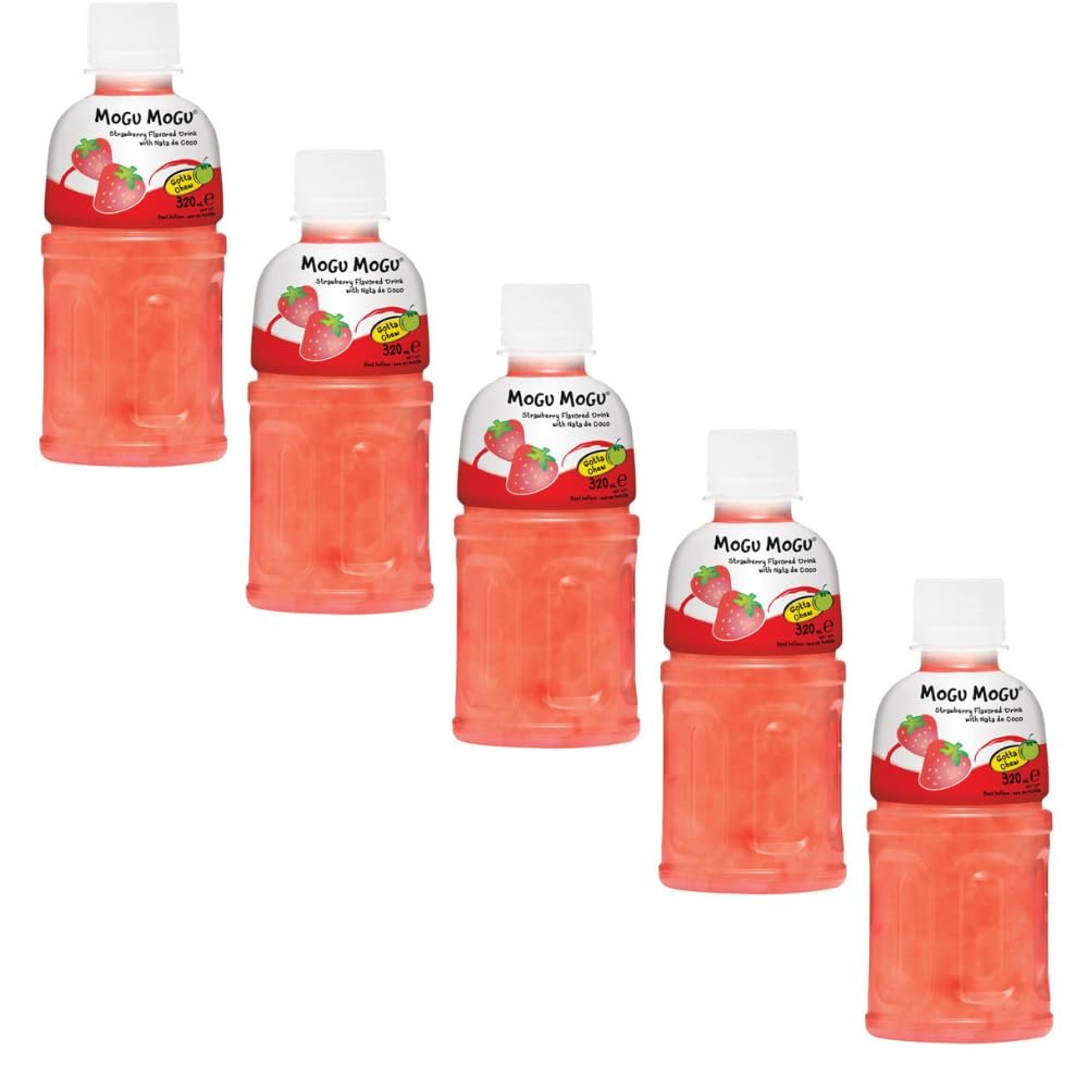 Moggu Moggu 320ml - Strawberry - A Delicious Strawberry Flavoured Drink With Pieces Of Nata De Coco - Pack of 5 x 320ml