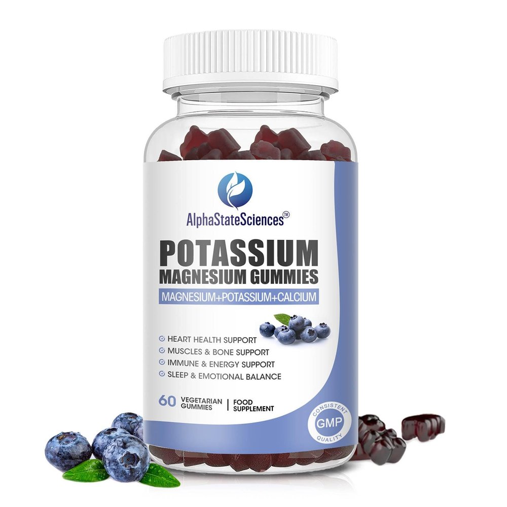 AlphaStateSciences Potassium Magnesium Gummies - Supports Muscle, Bone & Immune Health - 320mg Magnesium Glycinate, 200mg Potassium Citrate, 80mg Calcium Carbonate, 10mg Zinc, Vitamins B12, C, D3