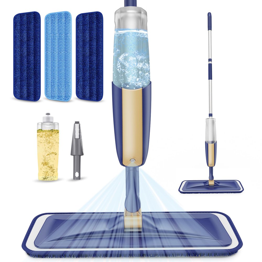 Spray Mops For Cleaning Floors - MEXERRIS Floor Mop with 3 Washable Microfiber Pads 1 Refillable Bottle - Dust Wet Dry Mop for Hardwood Laminate Tile Wood Floors Cleaning - Commercial Home Mop