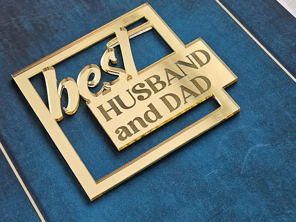 Best Husband and Dad Acrylic Charm Cake Topper Acrylic Father's Day Cake Topper Decorations ACRYLIC Husband Cake Charm (Pink Mirror Acryl)