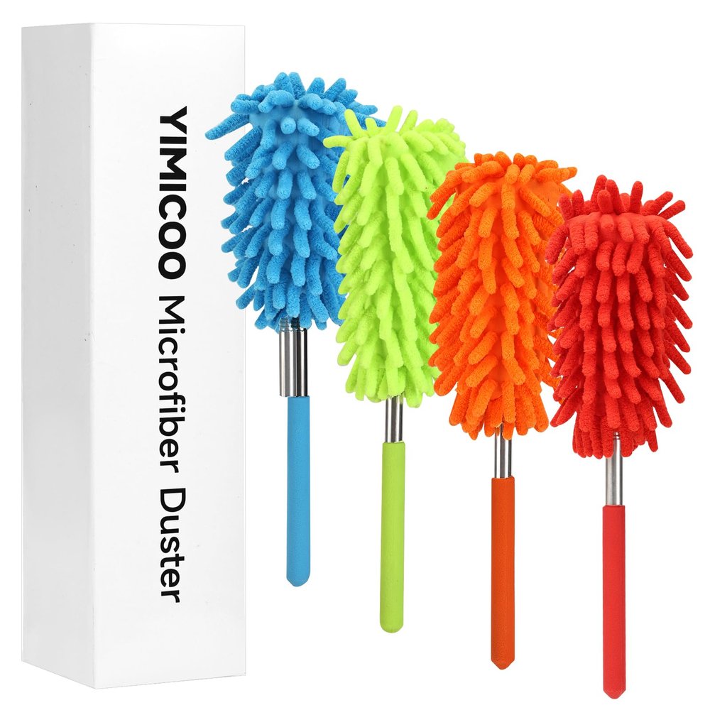 Microfiber Duster for Cleaning, YIMICOO 4PCS Hand Washable Dusters with Extension Pole, Extendable Cleaning Supplies for Home,Office,Car,Window,Furniture,Ceiling Fan
