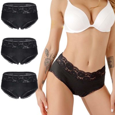 SHANJINL Women Period Pants Mid-Waist 37ML Heavy Flow Period Underwear Menstrual Leakproof Cotton Knickers Protective Briefs Pack of 3(Size:M) Black