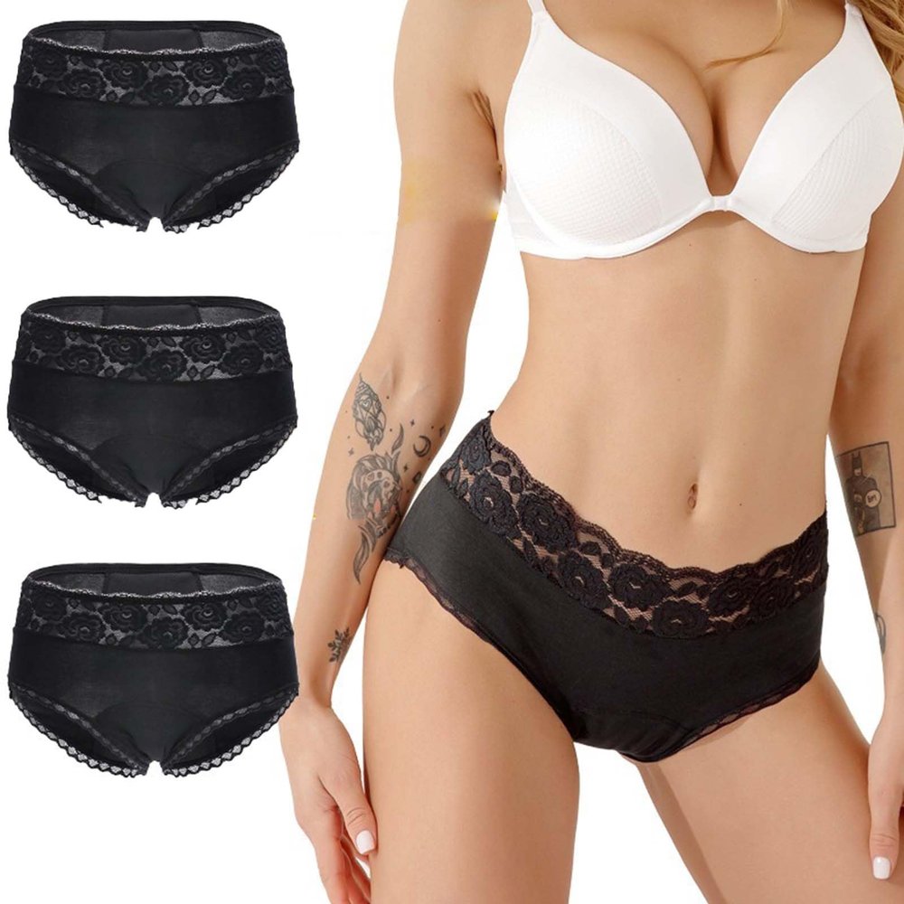 SHANJINL Women Period Pants Mid-Waist 37ML Heavy Flow Period Underwear Menstrual Leakproof Cotton Knickers Protective Briefs Pack of 3(Size:M) Black