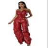 SDGHH-8MMDM Leather Jumpsuit for Women Sexy Strapless Tube Top Tight PU Cargo Pants Jumpsuit Bodysuit Faux Leather Leggings High Waisted Pleated Tights Splits,Red,S view 1