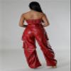 SDGHH-8MMDM Leather Jumpsuit for Women Sexy Strapless Tube Top Tight PU Cargo Pants Jumpsuit Bodysuit Faux Leather Leggings High Waisted Pleated Tights Splits,Red,S view 4