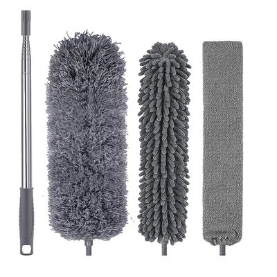 Kruluuvia 4Pcs Microfiber Duster Kit with Extension Pole 30-110 Inches Metal+Plastic High Ceiling Duster for High Ceiling for Cleaning Cobweb, Blinds, Furniture,Car