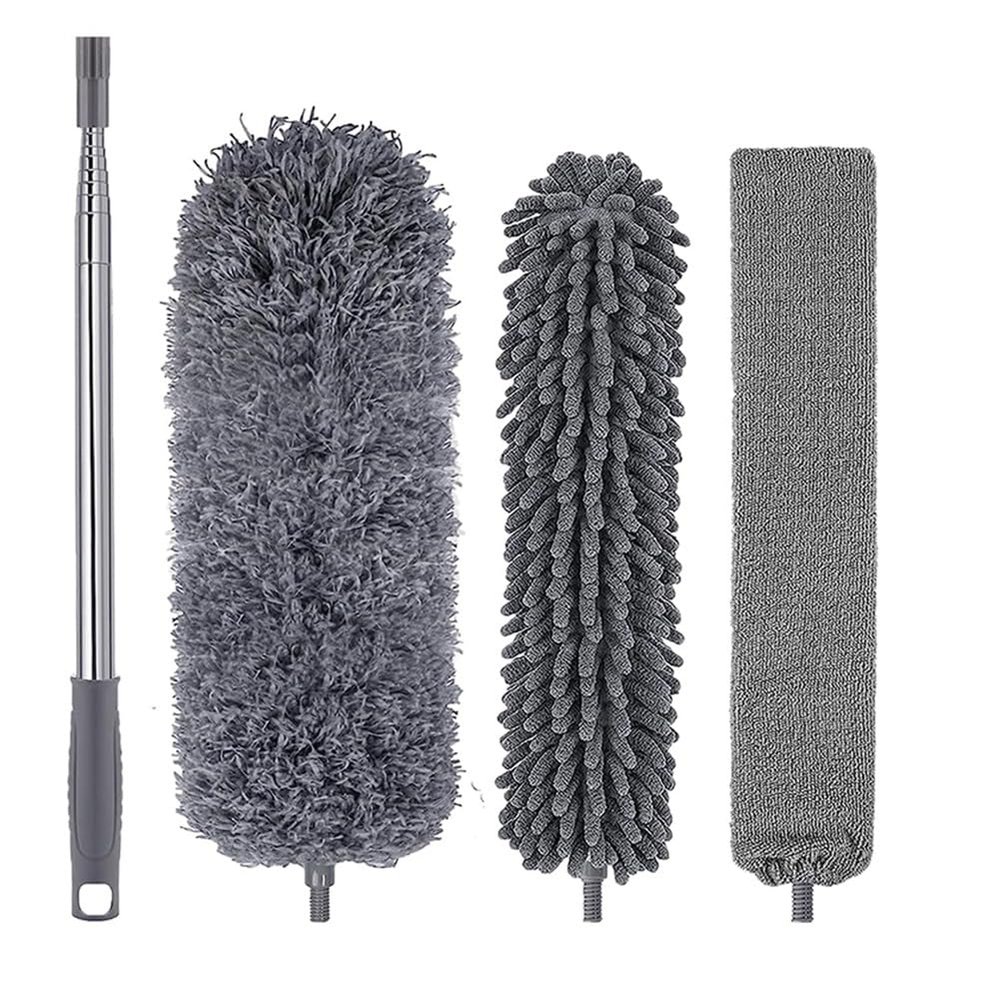 Kruluuvia 4Pcs Microfiber Duster Kit with Extension Pole 30-110 Inches Metal+Plastic High Ceiling Duster for High Ceiling for Cleaning Cobweb, Blinds, Furniture,Car
