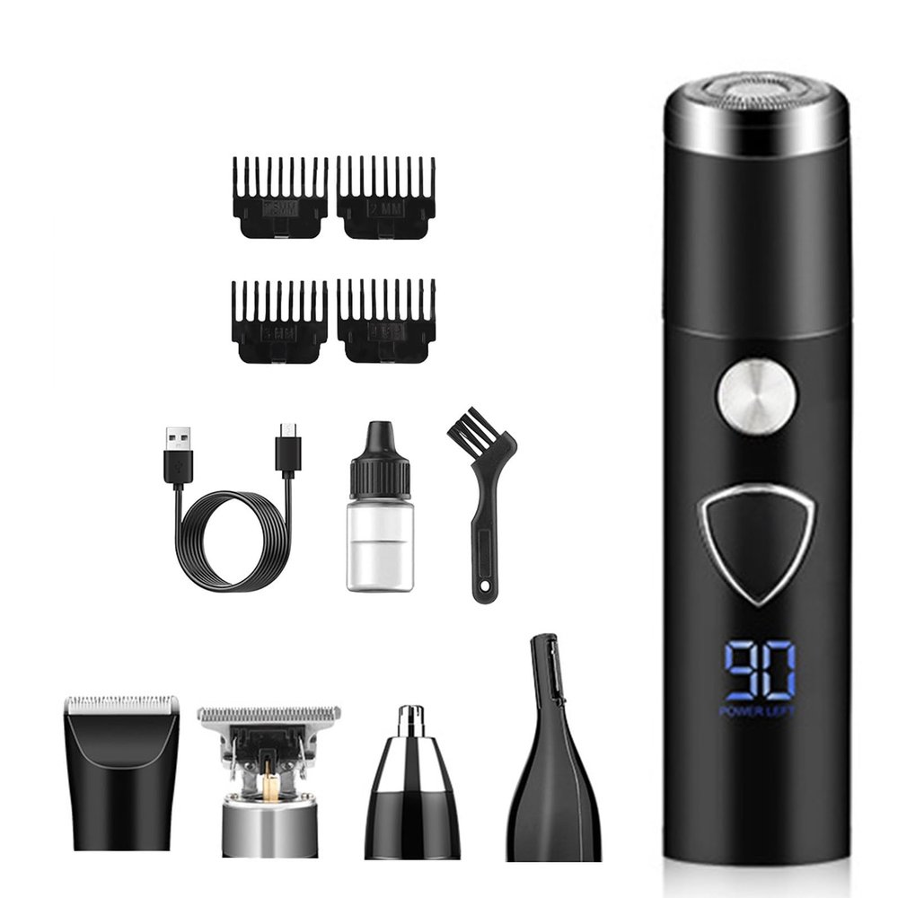 5 in 1 Electric Shaver for Men,USB Rechargeable Electric Razors,3-Speed Shaver with 4 Different Functional Replacement Heads,IPX7 Waterproof Wet and Dry Shaving,Gifts for Father (Black)