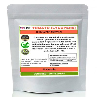 Tomato Capsules 1000mg 100% Natural Lycopene (Pure no additives) High Strength (60)